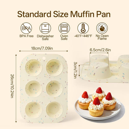 Firstfooby 2 Pack Silicone Muffin Pan for Baking, Regular Size Nonstick Cupcake Pan, 6-Cup Silicone Muffin Tin BPA Free Dishwasher Safe, Great for Muffin Cupcake Brownie Egg Tart
