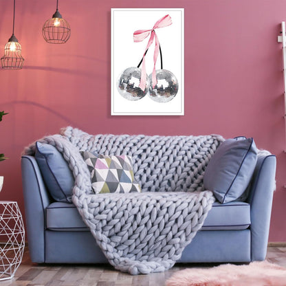 Generic 24x36in Vintage Disco Bow Posters White Cherry Canvas Wall Art Funky Coquette Pink Bow Preppy Aesthetic Prints
