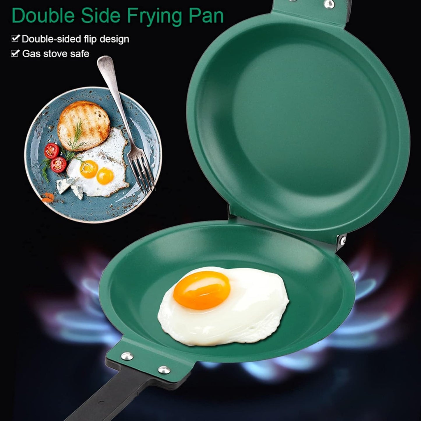 Jerliflyer Double Sided Nonstick Frying Pan, Round Pancake Maker, Coated Bread and Egg Pan