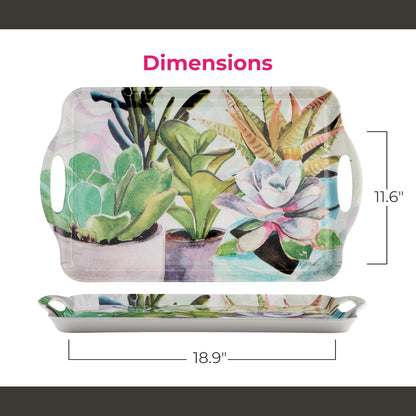 Pimpernel Succulents Large Handled Tray, 18.9" x 11.6" Melamine Serveware with Botanical Design