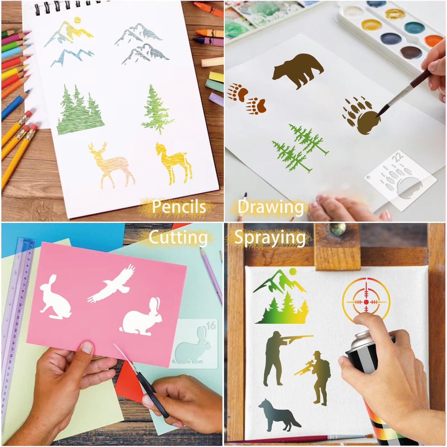 70pcs Wildlife Animal Stencils for Painting, Wood Burning, Nature Stencil Bear, Tree, Deer, Art Craft Canvas, Furniture Wall (70 Animal)