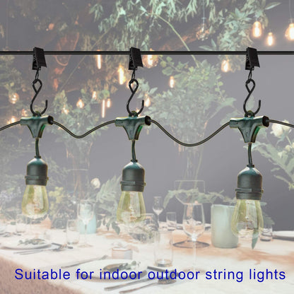 AMZSEVEN Stainless Steel S Hooks Curtain Clips, 50 Pack Hanging Party Lights Clips Hangers Gutter Photo, Art Craft Display, 2.4 Inch Long, Black