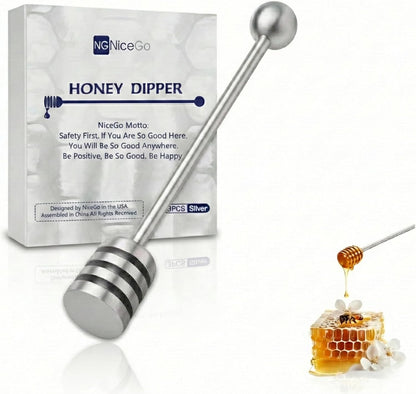 304 Set, 6.3 Inch 1 Pack 1 NiceGo Honey Dipper. Premium Stainless Steel Honey Dipper Kitchen Stirrer, Deep-Groove