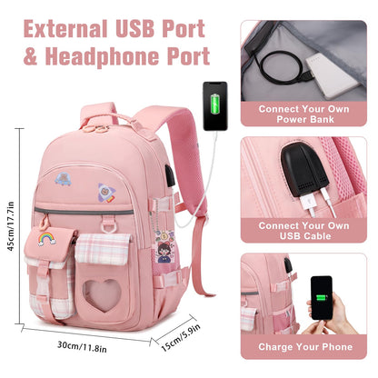 ACESAK Backpack for Girls - Bookbag Backpacks Schoolbag for Girls Kids Teen Women Casual Travel Daypacks - School Bag Elementary Middle School College Cute Backpack with Lunch Box (Pink)
