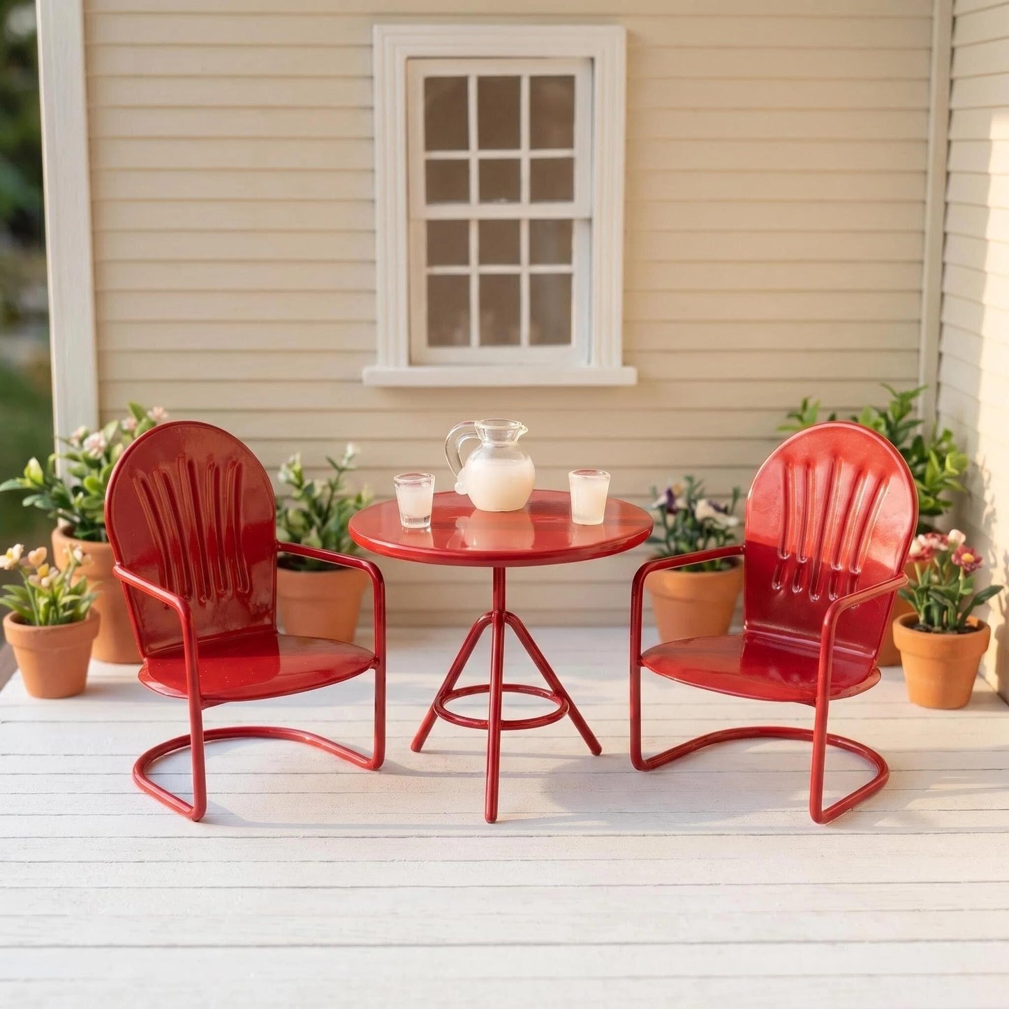 6 PCS Miniature Bistro Table & Chairs Set with Milk Pitcher Cups, 1 12 Scale Dollhouse Furniture Fairy Garden Patio Decoration Accessories