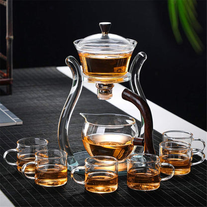 Set Aoheuo Lazy Kungfu Glass Tea Water Diversion Rotating Cover Bowl Semi-Automatic Glass Teapot Suit (crystal glass)