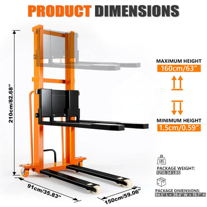 1,100 lbs Electric Lift Table Cart – 63" Max Lift Height, 1,500W Hydraulic Material Lift with 48V 10Ah Battery, Heavy-Duty Pallet Stacker & Lift Platform for Warehouse Loading Dock Logistics Workshop