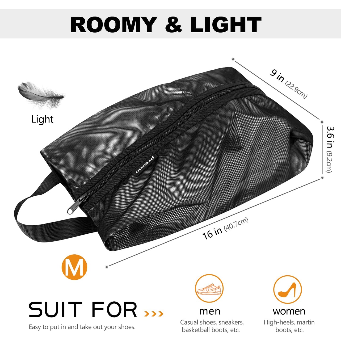 Prezon Travel Shoe Bags, Water Resistant TPU Mesh, Sturdy YKK Zipper, Shoes Storage Bag, Shoes Packing Organizer, Unisex Shoe Pouch for Travel or Home Storage