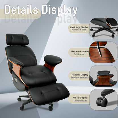Genuine Leather Office Chair with Electric Reclining, Footrest, Lifting and Massage Function, 350lbs Capacity Ergonomic Executive Chair with Alu Base and 360° Wheels for Home Living Room
