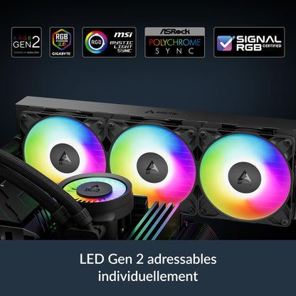 ARCTIC Liquid Freezer III Pro 360 A-RGB - AIO CPU Cooler, 3 x 120 mm Water Cooling, 38 mm Radiator, PWM Pump, VRM Fan, AMD AM5/AM4, Intel LGA1851/1700 Contact Frame - Black