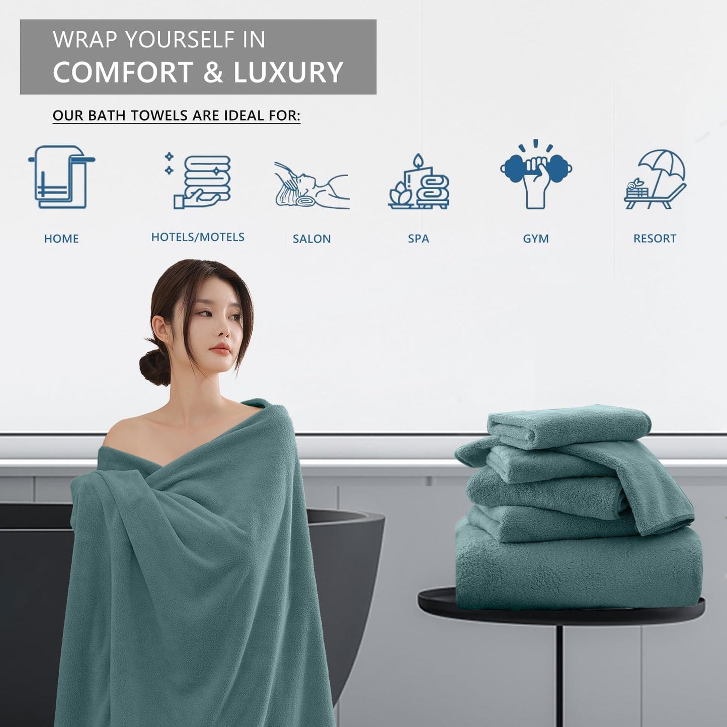 8 Set|2 Sheet,2 Towels,4 Set Piece Bathroom Towel Oversized Large Bath Towel Hand Washcloths|Ultra Soft Microfiber