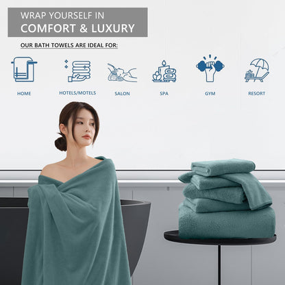 8 Set|2 Sheet,2 Towels,4 Set Piece Bathroom Towel Oversized Large Bath Towel Hand Washcloths|Ultra Soft Microfiber