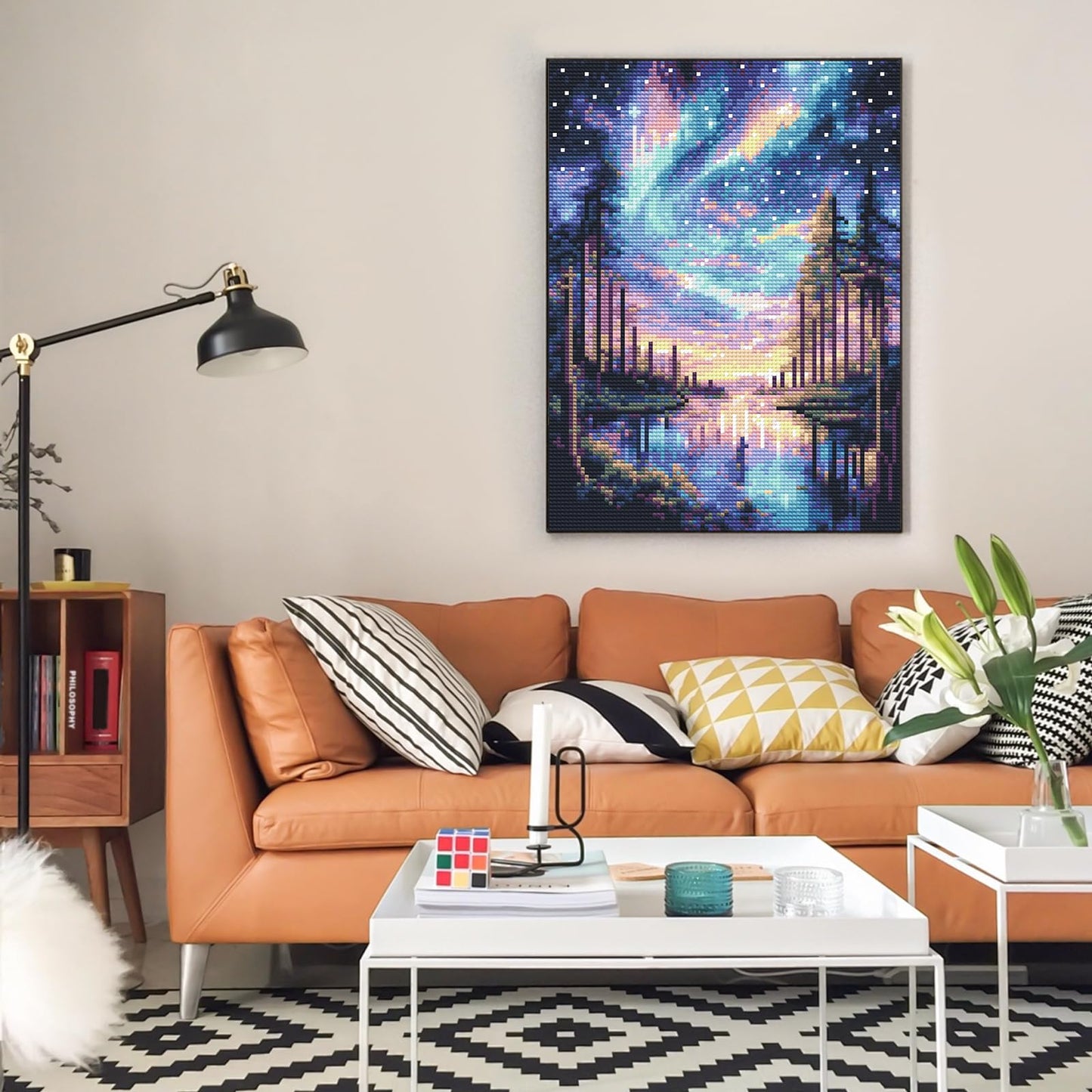 Offito Starry Sky Diamond Art Kits for Adults, 5D Aurora Lake Diamond Painting Kits for Beginners, Fantastic Landscapes DIY Full Drill Dots Gem Art Paint for Home Wall Decor 12 x 16 Inch