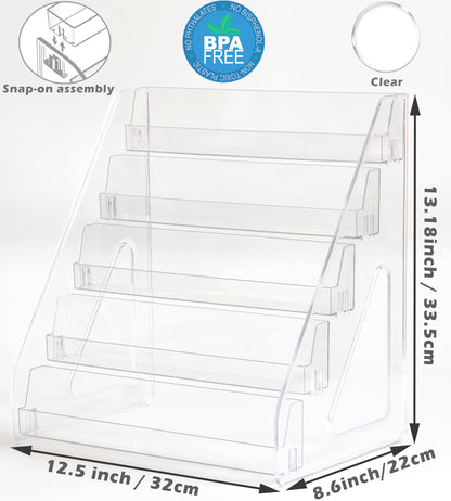 5 Tier Card Stand, 2 Pack Clear Card Display for Greeting Cards, Postcards, Stickers,Sports Cards,Trading Card,Tiered display rack,Retail Photos Shelf for Vendors Craft Collection Show (2Pack-5Tier)