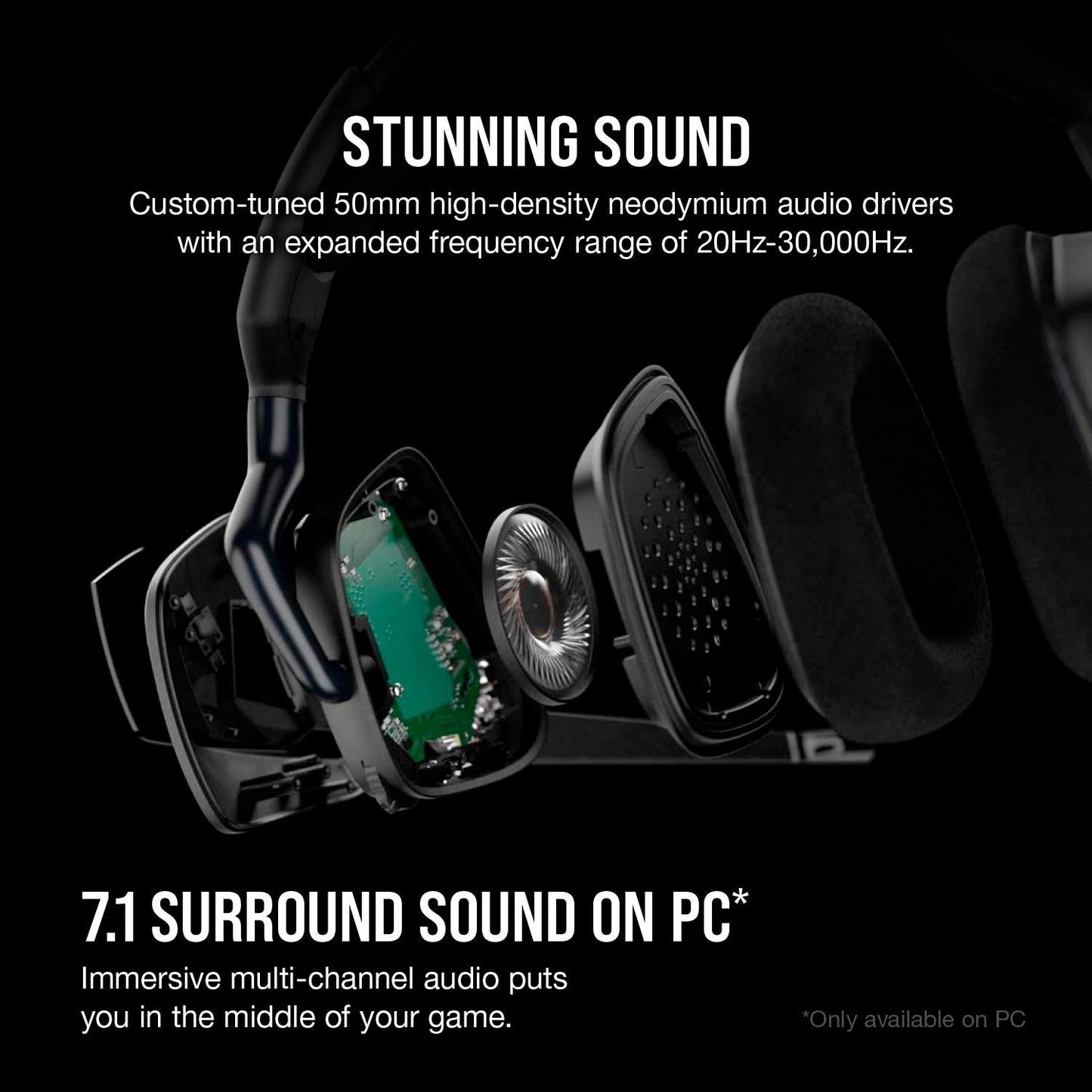 CORSAIR VOID RGB ELITE Wireless Gaming Headset – 7.1 Surround Sound – Omni-Directional Microphone – Microfiber Mesh Earpads – Up to 40ft Range – iCUE Compatible – PC, Mac, PS5, PS4 – Carbon