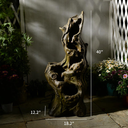 Sunlinua Water Fountain Outdoor 5-Tiers Large Cascading Realistic Tree Trunk Natural Waterfall Outdoor Fountains Resin Imitation Wood with LED Lights for Garden, Patio, Porch