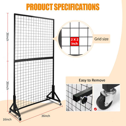 Eastern Tree 2 Packs 3'X 6' Two Gridwall Panels Display Stand with Sturdy T-Base, Black Wire Grid Wall Panels for Craft Show Display Rack, Art Display Stand, Extra more 20 Hooks
