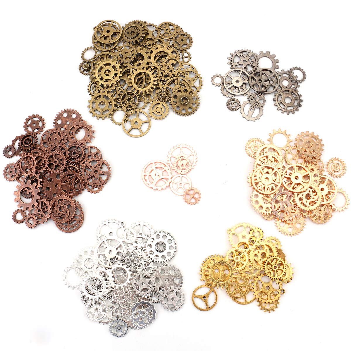 Foraineam 300 Gram (Approx. 210pcs) Assorted Antique Steampunk Gears Charms Pendant Clock Watch Wheel Gear for Crafting, Jewelry Making