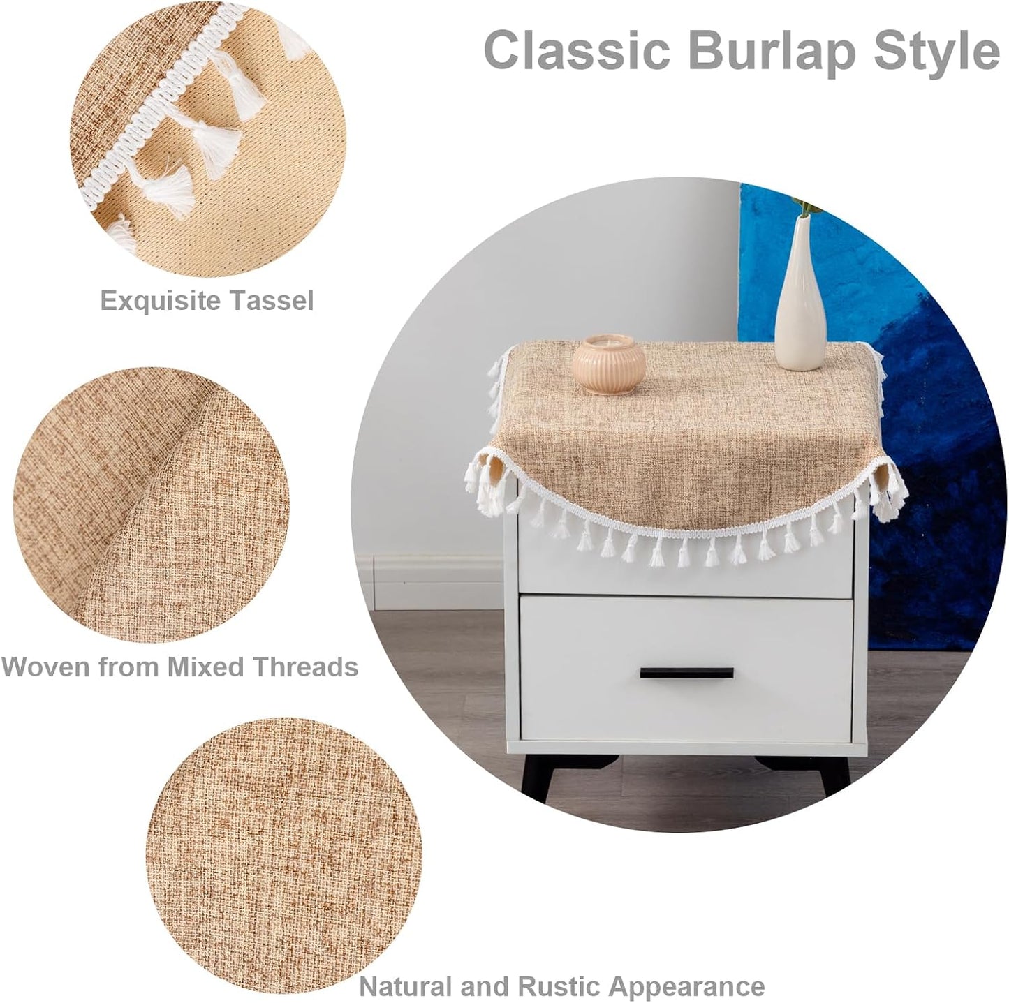 24 inch Small Round Tablecloth Faux Linen Farmhouse Textured Fabric Table Cover Wrinkle Resistant Washable Flaxen