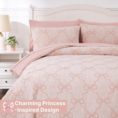 Wink Deer Twin Comforter Set with Sheets for Girls-5 Pieces Twin Bedding Sets with Pink Comforter, Sheets, Pillowcase & Sham for Kids (Pink Diamond, 66" X 86")