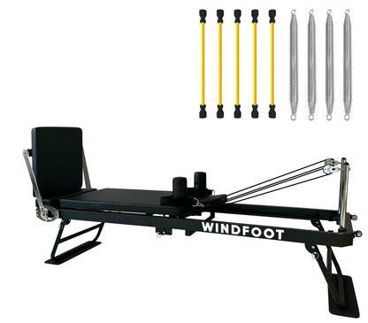WINDFOOT Pilates Reformer Machine Equipment with 4X22LB Springs & 5X11LB Cords for Home Workout, Foldable Pilates Equipment with Jump Board for All Level Users (Black)