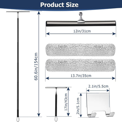 17'' 60'' 12'' (60'' - Metal Squeegee with Extension Pole for Window,Glass Door,Mirror, Wide Telescopic Shower Squeegee
