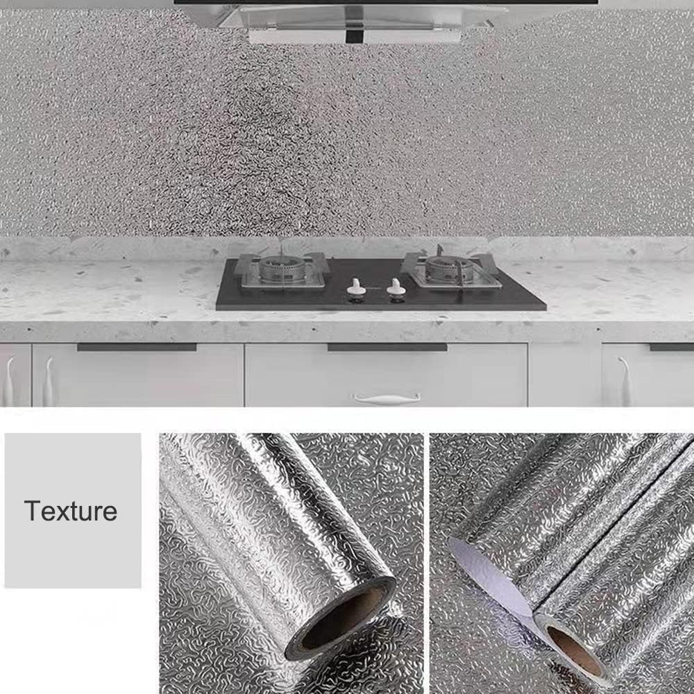 Kitchen Waterproof Oil Proof Aluminum Foil Sticker, Removable Self Adhesive Paper for Countertops (15.7"x197")