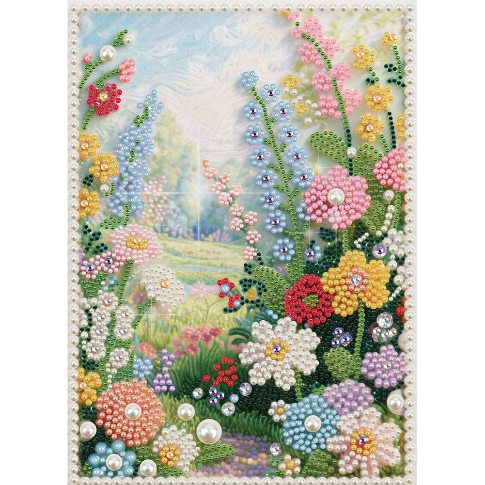 DIADAY 5D DIY Pearl Painting Kit for Adults, Floral Pearl Art with Diamond Special Shape Rhinestones, 3D Relief Beads Craft Home Wall Decor Gift, 12 x 16 Inches