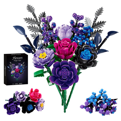 YOIUSFR 759 Pcs Purple Rose Flower Bouquet Building Set, Botanical Collection Kit Artificial Fake Flowers Blocks, Home Table Decor Aesthetic for Gifts for Birthday, DIY Craft