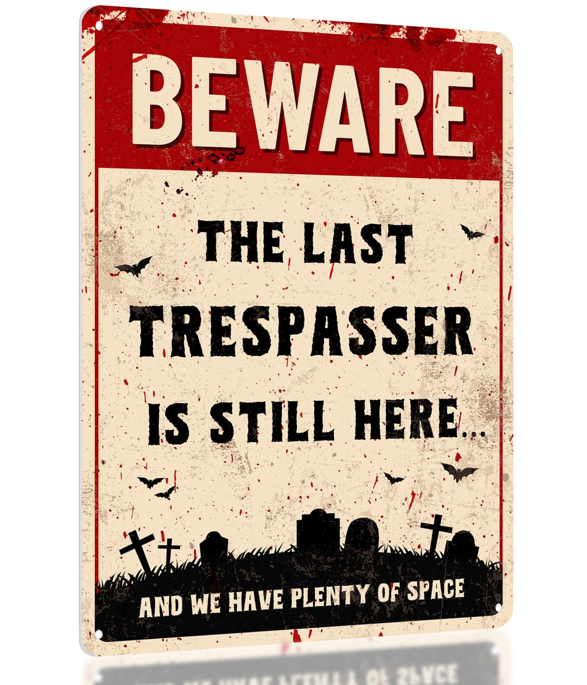 Funny Halloween Decor Sign - Halloween Graveyard Decorations, Funny No Trespassing Sign, Beware The Last Trespasser is Still Here, Outdoor Fence Halloween Decor, Cemetery Halloween Decorations by Opix Design, Halloween
