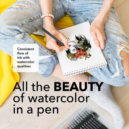Castle Art Supplies Watercolour Brush Pens Set | 24 Lively Colours, with Flexible Nylon Tips | For adult colouring, painting, lettering – artists and beginners | Travel Case with Extra Water Brush Pen