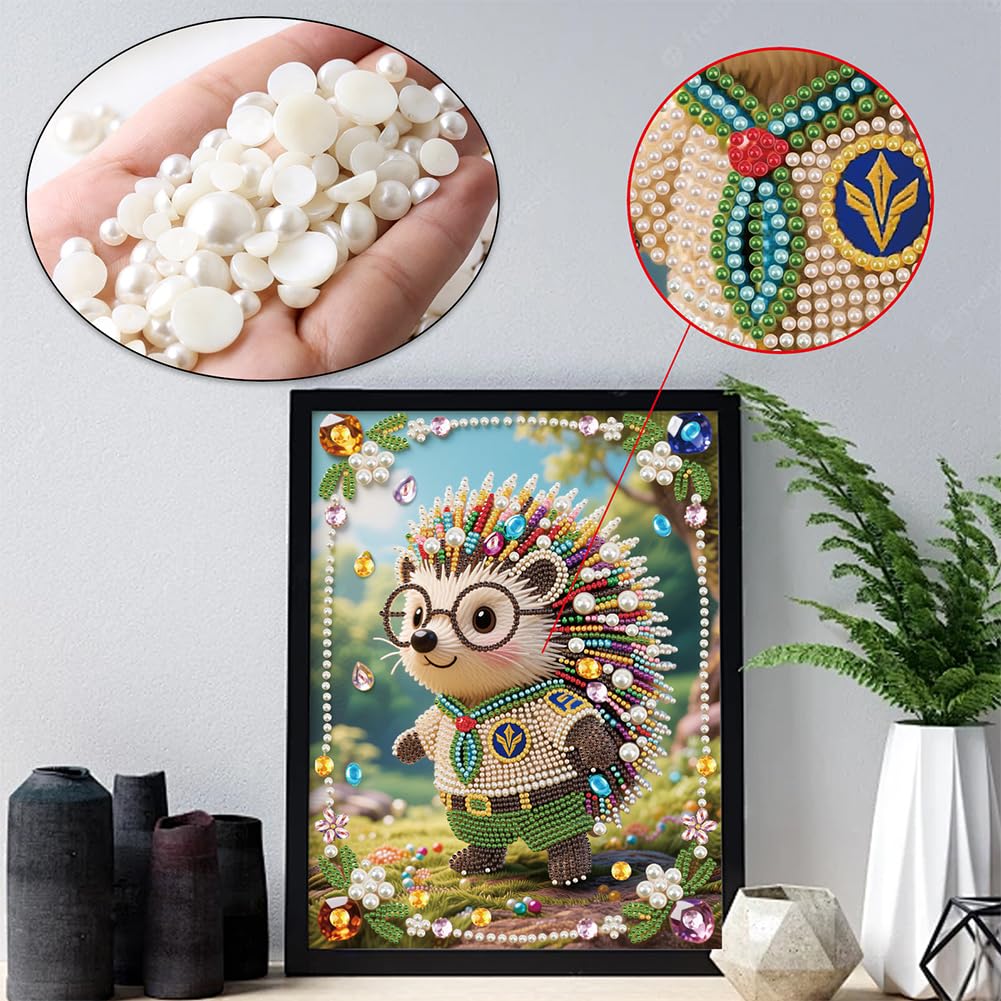 Kulvci Hedgehog DIY 5D Pearl Painting Kit, Diamond Painting Kit for Adults Beginner, Bead Art Kits All-Pearl Dot Painting for Wall Decor, Creative Stress Relief Gift Home Decor,12 × 16 inch