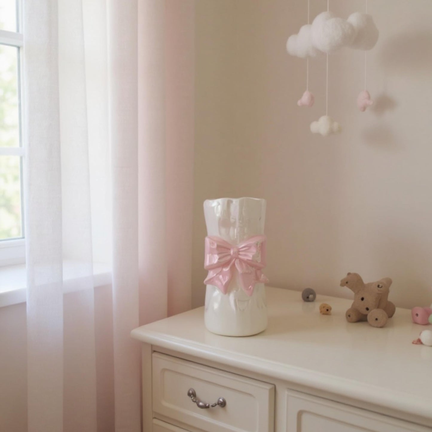 Bow Flower vase, Bow vase for Flowers, Pink Bow Ceramic Vase – Cute Vase with Shiny Glaze, Modern vase Decor (Pink Bow)
