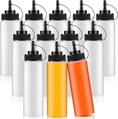 12 12 oz Dandat Pcs Condiment Squeeze Bottles for Sauces Plastic Bottles with Lids Reusable Squirt Bottle Visible