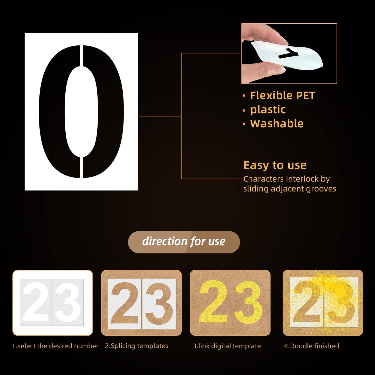 16 Inch Large Number Stencils - Reusable Plastic Digital Stencils for Cake, Address, Painting