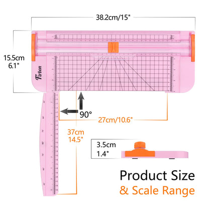 Firbon A4 Paper Cutter 12 Inch Titanium Straight Paper Trimmer with Side Ruler for Scrapbooking Craft, Paper, Coupon, Label, Cardstock(Pink)