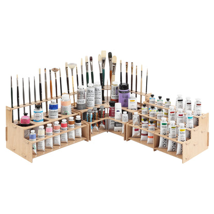 HG Art Concepts Mezzo Artist Brush and Paint Tube Organizer Rack 3 Piece Set - Wood Grain Laminate Multi-Layer Storage Display Stand for paintbrushes, Oil & Acrylic Paints