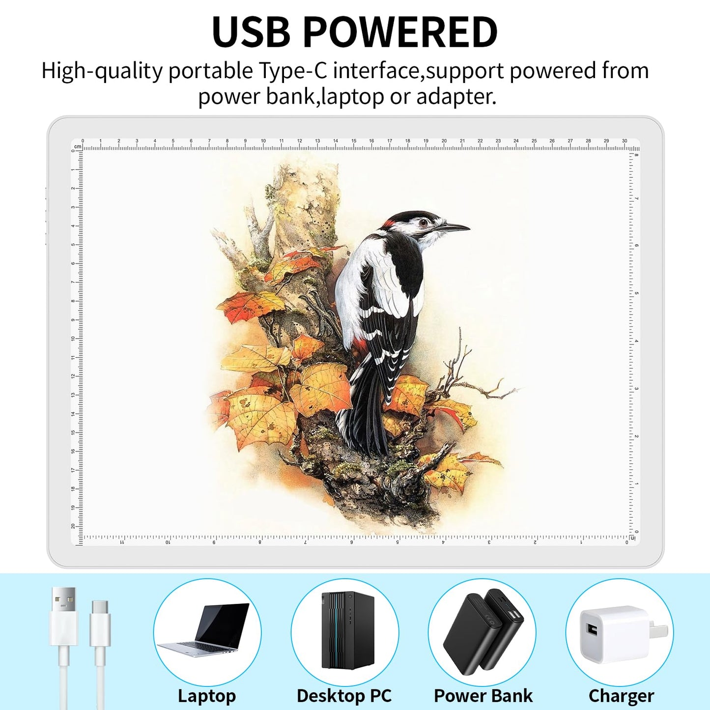 Phylosal Magnetic A4 Light Pad with Bag, Super Bright Light Box with Side Button, Diamond Art Light Board, Lightbox for Tracing and Drawing, USB Power Light Table for Sketching, Weeding Vinyl (White)