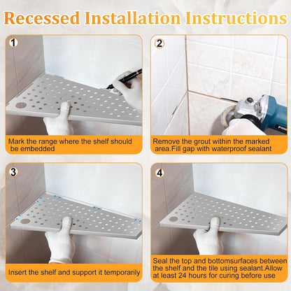 mivndeeopu 12" 2-Pcs, 304 Corner Shower Shelf Rustproof Stainless Steel Corner Shower Shelves with Razor Holder Slot