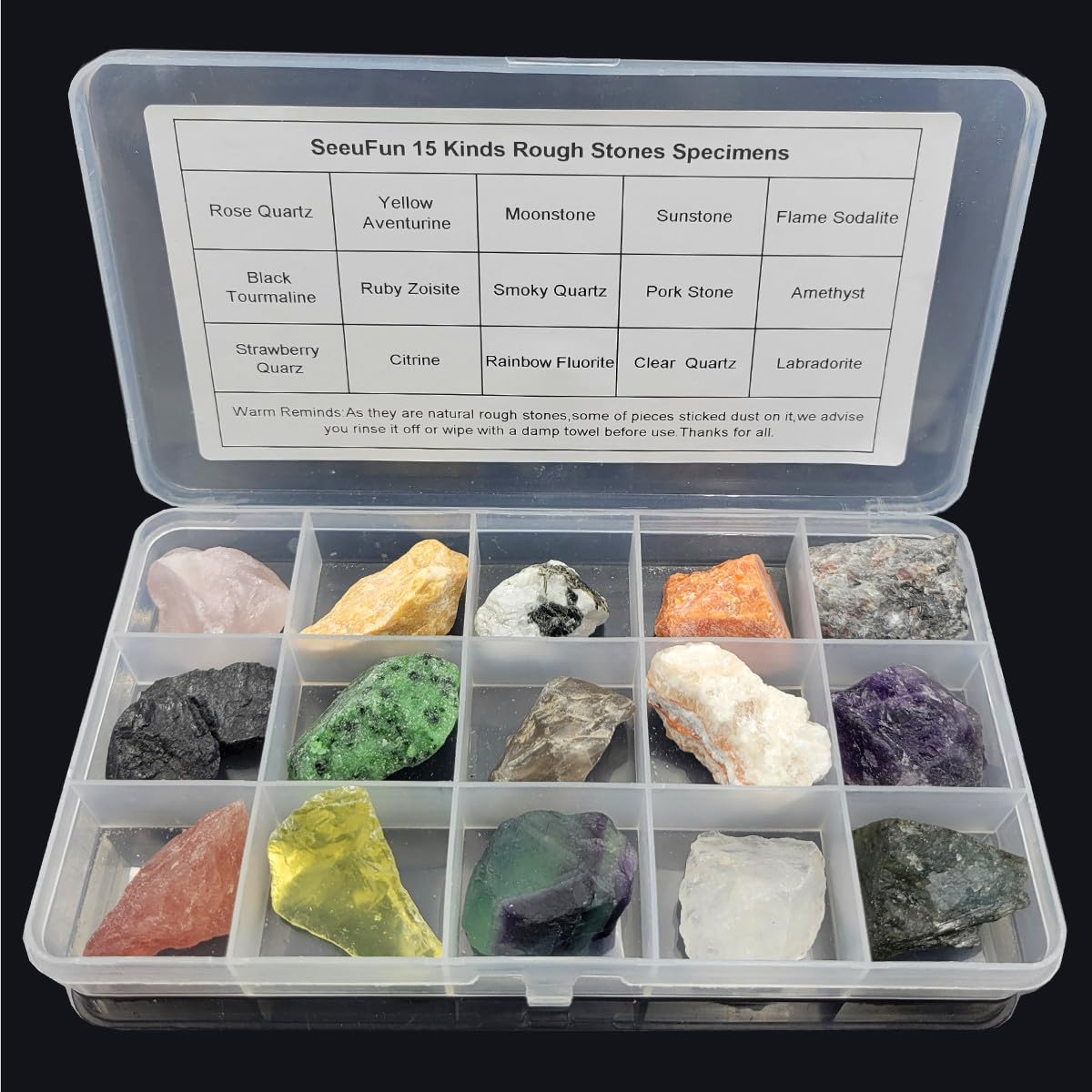 Rock & Mineral Collection Kit for Adults and Kids Natural Rocks for Tumbling Polishing Gemstone Raw Crystals Rough Stones for Wicca & Reiki (15Pcs)