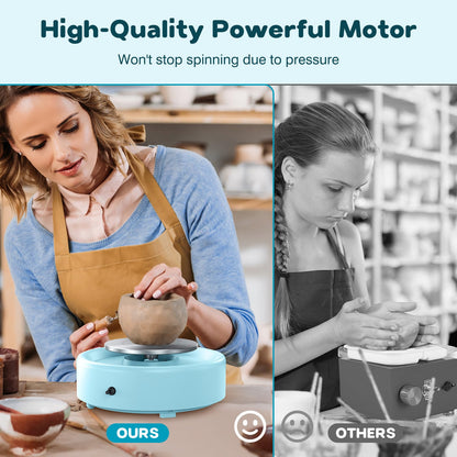 Alldeer Mini Pottery Wheel Machine - 6" Upgraded Clay Wheel for Beginners & Kids, 75W Motor, Adjustable Speed, Low Noise Ceramic Making Kit with 18PCS Sculpting Tools, Ideal for Home DIY