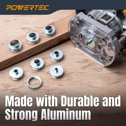 POWERTEC Router Guide, Router Bushing Guide Set, Router Template Guide 10 Pcs w/Storage Case, Fits Porter Cable Style Router Sub Base Plate. Size 5/16" to 1" Router Inlay Kit for Woodworking (71051)