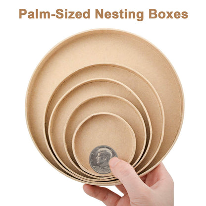 WANDIC Kraft Paper Boxes, 5 Pcs 5 Assorted Size Round Mini Nested Boxes with Lids,Large to Small Stackable Gift Boxes for Wedding Birthday Perfume Jewelry DIY
