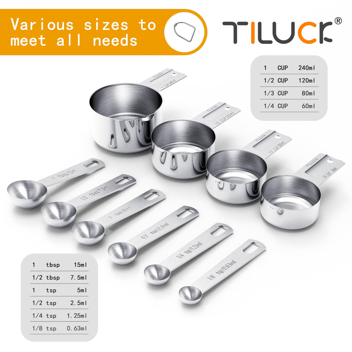 TILUCK Stainless Steel Measuring Cups & Spoons Set, Cups and Spoons,Kitchen Gadgets for Cooking & Baking (10)