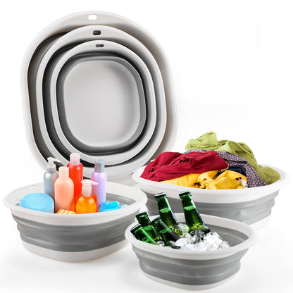 Collapsible Tub Wash Basin Laundry Tub 3 Pack Collapsible Laundry Baskets Foldable Dish Tub Plastic Washtub Space Saving Storage Container for Dishing, Fruit, Camping, Laundry, Hiking & Home (Grey)