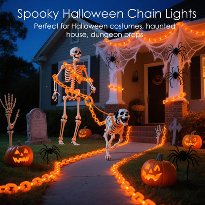 10Ft Battery Operated Plastic Chain Lights for Halloween Decorations, 8 Modes Timer Orange Halloween String Lights Waterproof Lighted Props Chains for Skeleton Dog, Haunt House,Costumes Party Decor