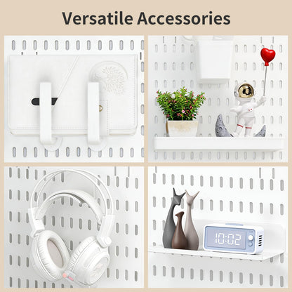 LBW Pegboard Wall Organizer, 6-Pack 11.8" × 11.8" White ABS Peg Board Panels with 27 Accessories, Modular Plastic Pegboard Combination Kit for Home, Office, Garage, Tool Storage & Craft Room