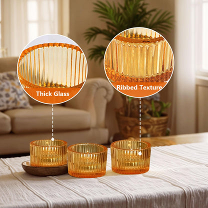 JOYIT Gold Votive Candle Holders Bulk Set of 24, Tealight Candle Holder for Wedding Table Centerpiece, Glass Small Candle Holders for Birthday Party, Valentine's Day, Home Decor (2''X 1.4'')