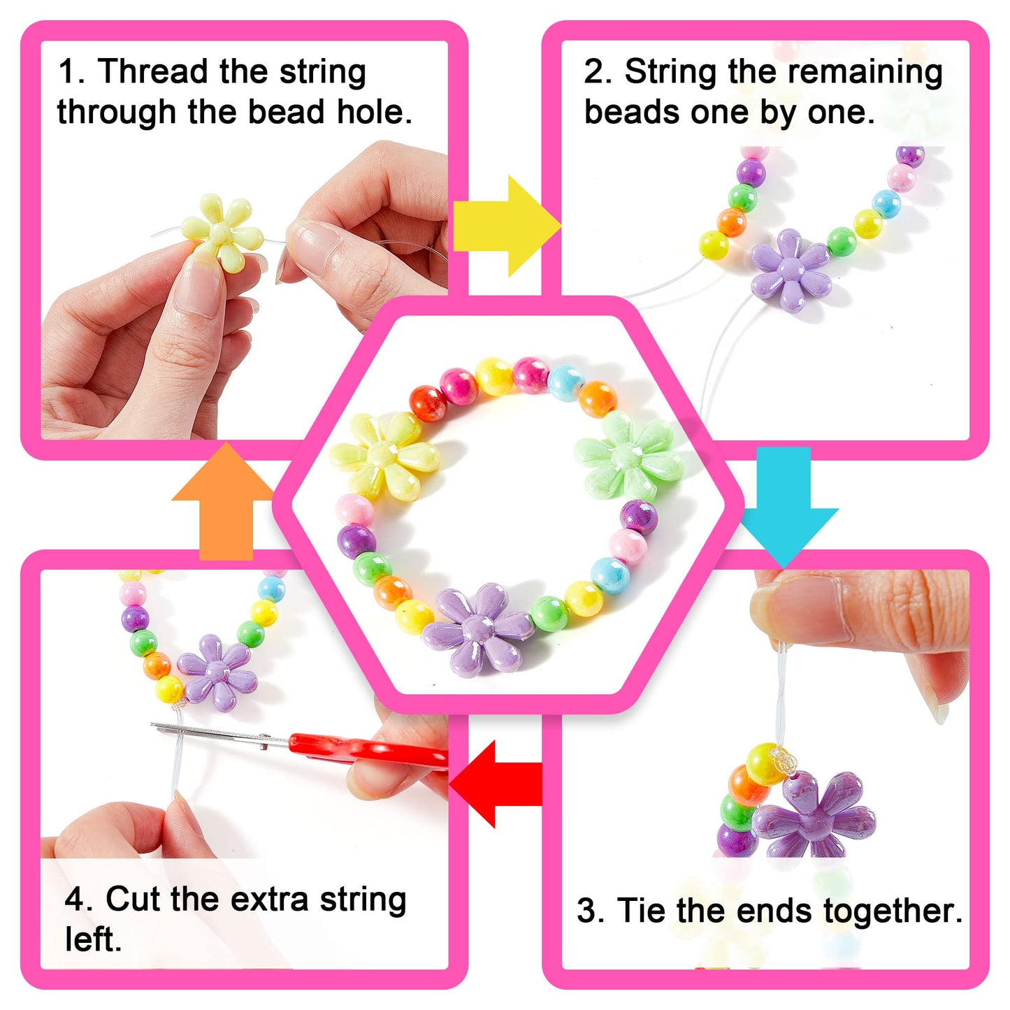 Beads for Kids Crafts, 1100 Jewelry Making Kit Includes Scissor, String, Instruction and Accessories for Bracelet Making, Toys for Girls by Inscraft