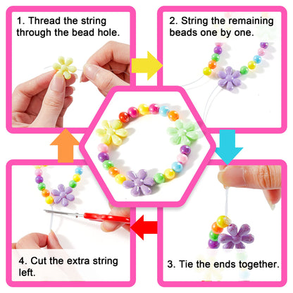 Beads for Kids Crafts, 1100 Jewelry Making Kit Includes Scissor, String, Instruction and Accessories for Bracelet Making, Toys for Girls by Inscraft